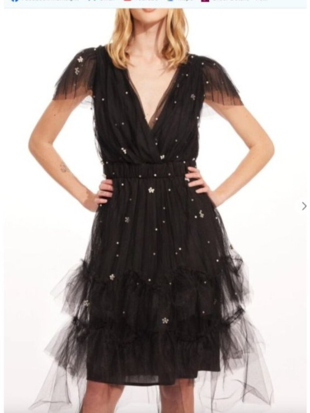Eva Franco Darling Black Pearl Dress size 8 Tulle Ruffles womens new $298